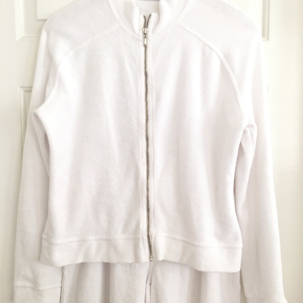 Allen Allen Womens White Jogger Track Suit Zip Up Jacket & Wide Leg Pant Small - Picture 2 of 16